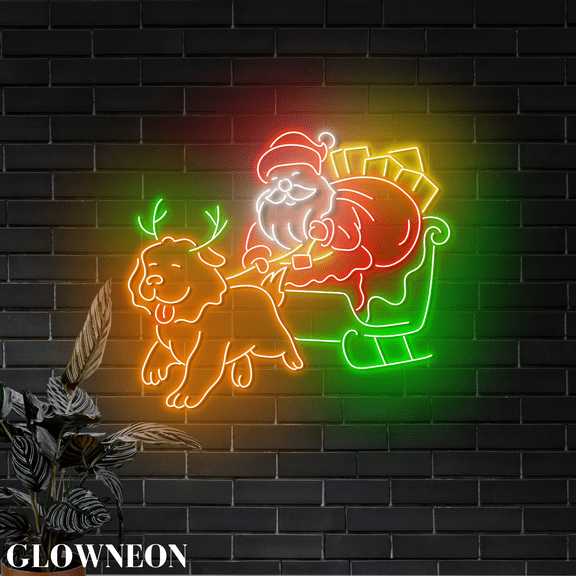 Glowneon Newfoundland Dog Santa Neon Led Sign, Christmas Day Wall Art