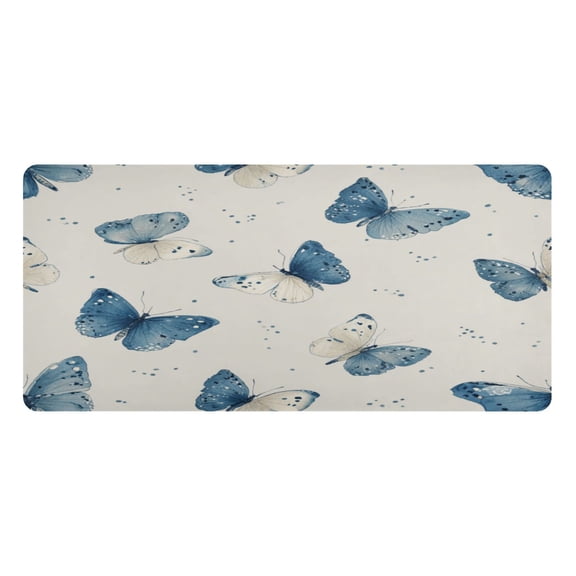 Leather Keyboard and Mouse Desk Mat Office Desk Accessories Protective Office Desk Decor Desk Pad Mat for Gaming, Work from Home, Office Blue Watercolor Butterflies 16.5" x 35.4"