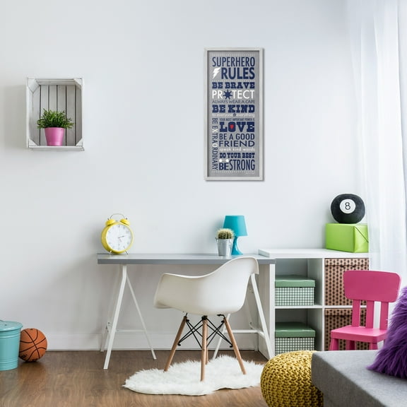 Stupell Industries Grey and Navy Superhero Rules Typography, 13 x 30,Design by Stephanie Workman Marrott