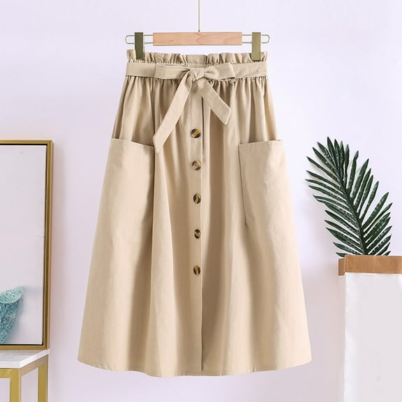 Pleated Skirts for Women Casual High Waist A Line Skirt with Pocket Summer Loose Womens Midi Skirt A A