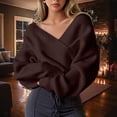 thumbnail image 4 of FRSASU Women's off the Shoulder Sweaters V-Neck Long Sleeve Slim Fit Ribbed Knit Fall Trendy Elegant Crop Tunic Pullover Tops Coffee, 4 of 6