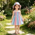 thumbnail image 4 of Auroural Girls Summer Dress And Hat Sets Toddler Kids Girls Stripe Print Sundress Cute Sleeveless Dress And Hat Set, 4 of 8