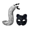 thumbnail image 4 of Máscara de gato falsa con cola, accesorio para niñas y mujeres, ideal para mascaradas y ferias. Gris Negro, 4 of 9