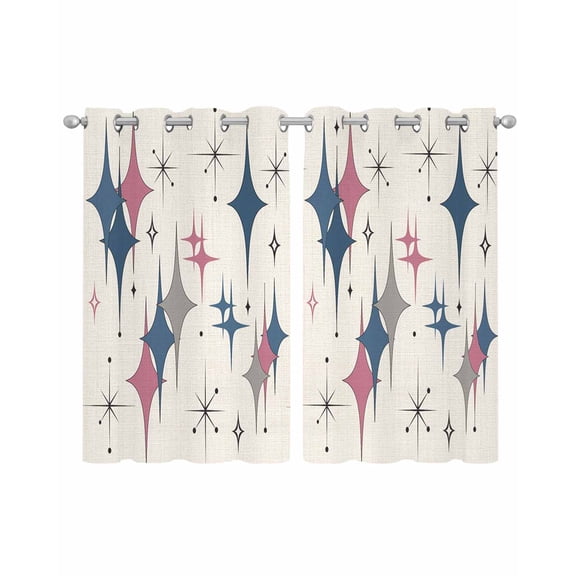 Red Blue Diamond Sheer Curtains 54 Inch Length 2 Panels Set for Living Room/Bedroom, Modern Geometric Middle Century Beige Kitchen Curtains Grommet Semi-Sheer Curtains Window Treatments 42"x54"x2
