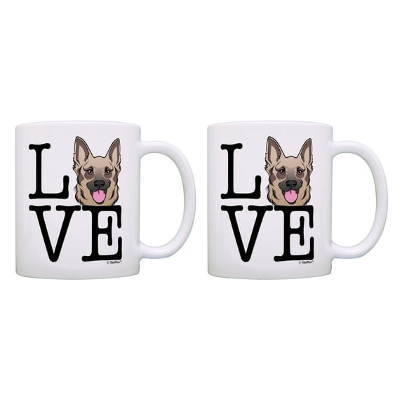ThisWear Dog Lovers Gifts Love German Shepherd Cup Set K9 Gifts 11 ounce 2 Pack Coffee Mugs