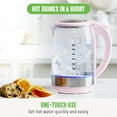 thumbnail image 2 of 1.7 Liter Glass Electric Kettle, Easy One Touch Use, Quick Heating, Filtered Spout, LED Base, Auto Shut-Off, Cordless Serving, Coffee and Tea, Pink, 2 of 5
