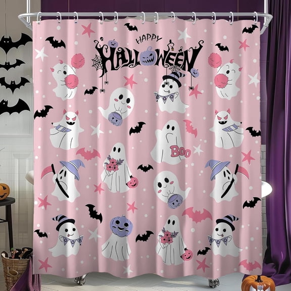 Halloween Ghost Shower Curtain, Abstract Modern Luxury Bathroom Decor, Spooky Cute Funny Ghosts Decorative Waterproof Washable Cloth Fabric Bathroom Curtain with 12 Hooks 72x72 Inches
