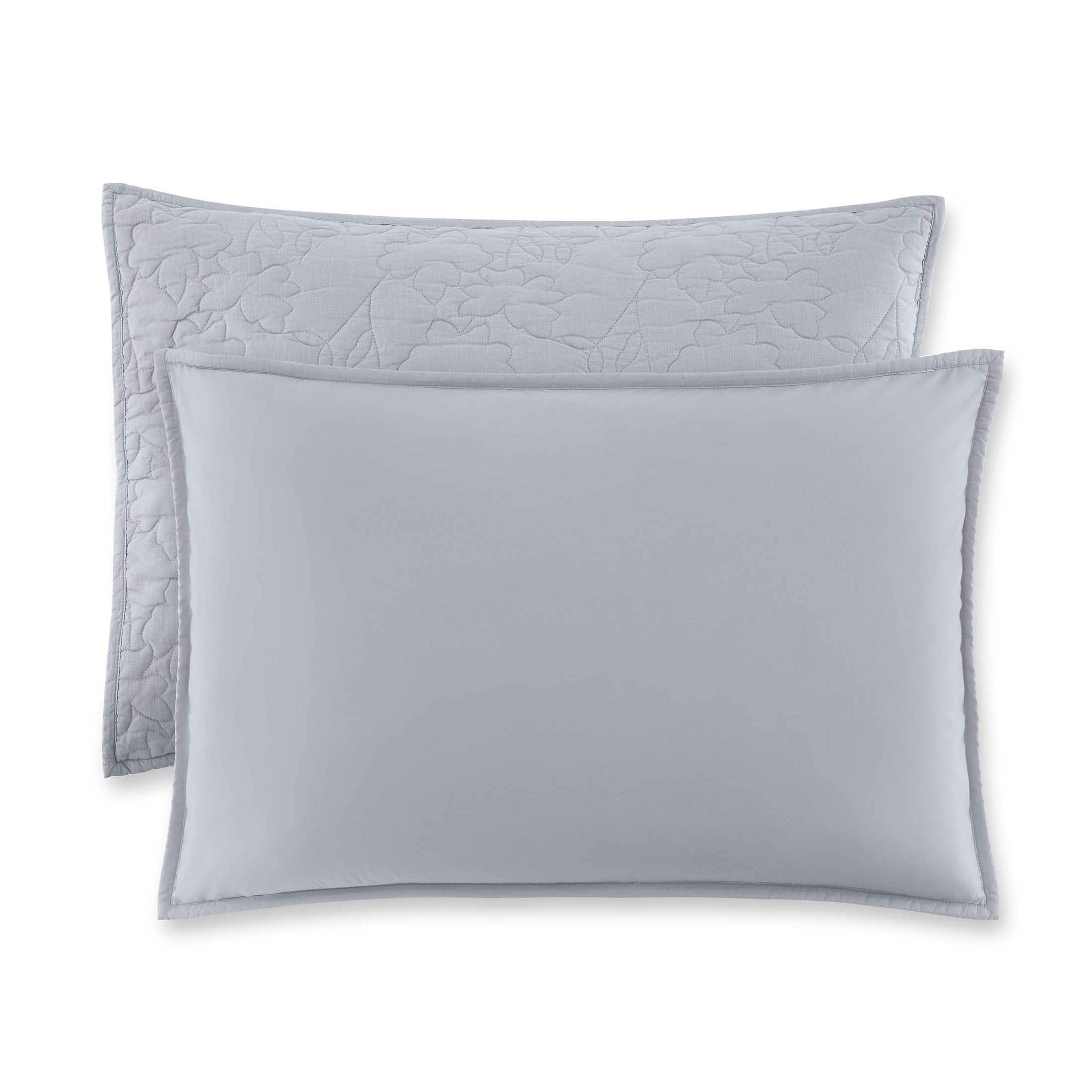 Beautiful 100% Cotton Floral Stitched Cornflower Blue Sham Set, Standard/Queen, 2-Piece by Drew Barrymore