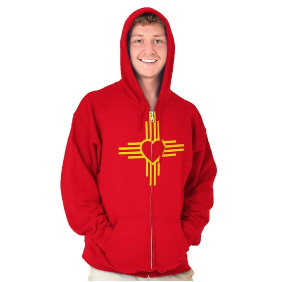 New Mexico Love Zia Sun Flag Symbol Unisex Fleece Graphic Zip Up Hoodie Brisco Brands 2X