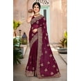 thumbnail image 3 of Ethnic Asia shimmer silk Wine Color Zari Embroidery Work Sari | Indian Diwali Wedding Gift Saree With Unstitched Blouse, 3 of 3