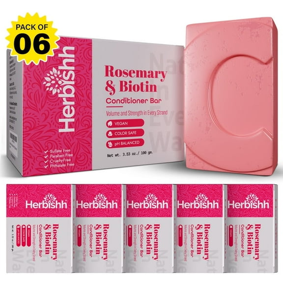 Herbishh Rosemary Conditioner Bar Pack of 6 – Volumizing & Strengthening Solid Conditioner with Biotin for Hair Growth – Vegan, Sulfate-Free, For Curly & Straight Hair, Women & Men, 3.53 oz Each