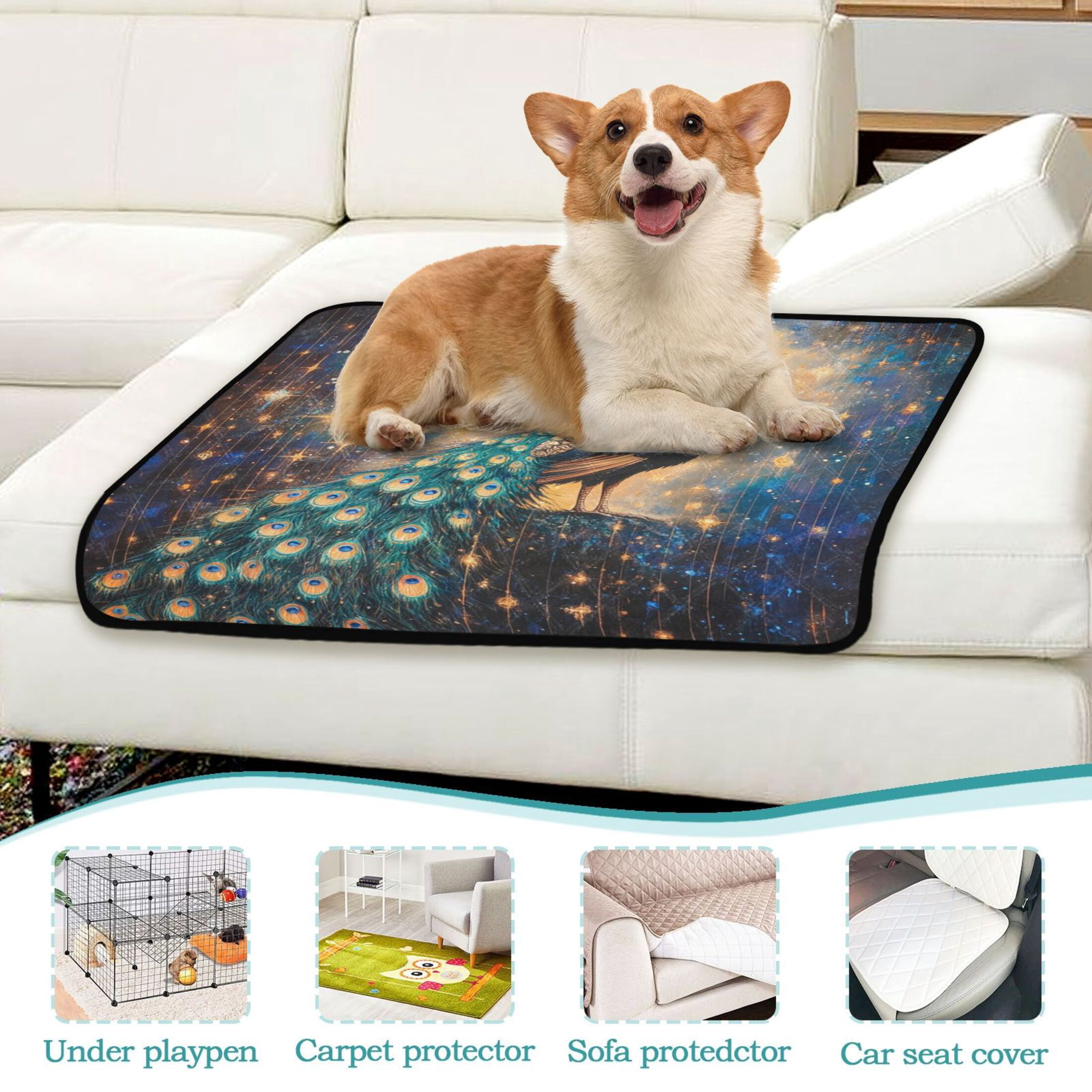Qxltty Starry Peacock Cat litter Pads Pet Set of 3 Diaper Mats Center Anti-leakage Layer Absorbent Soft and Comfortable