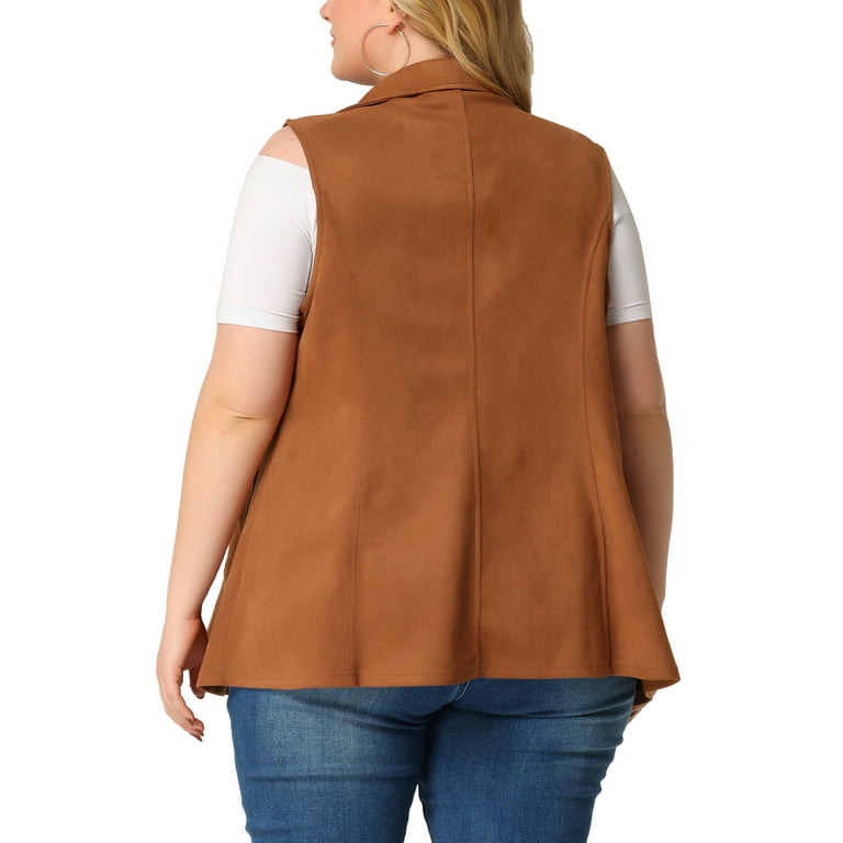 Unique Bargains Women's Plus Size Vests Long Sleeveless Casual Lapel Suede  Vest 
