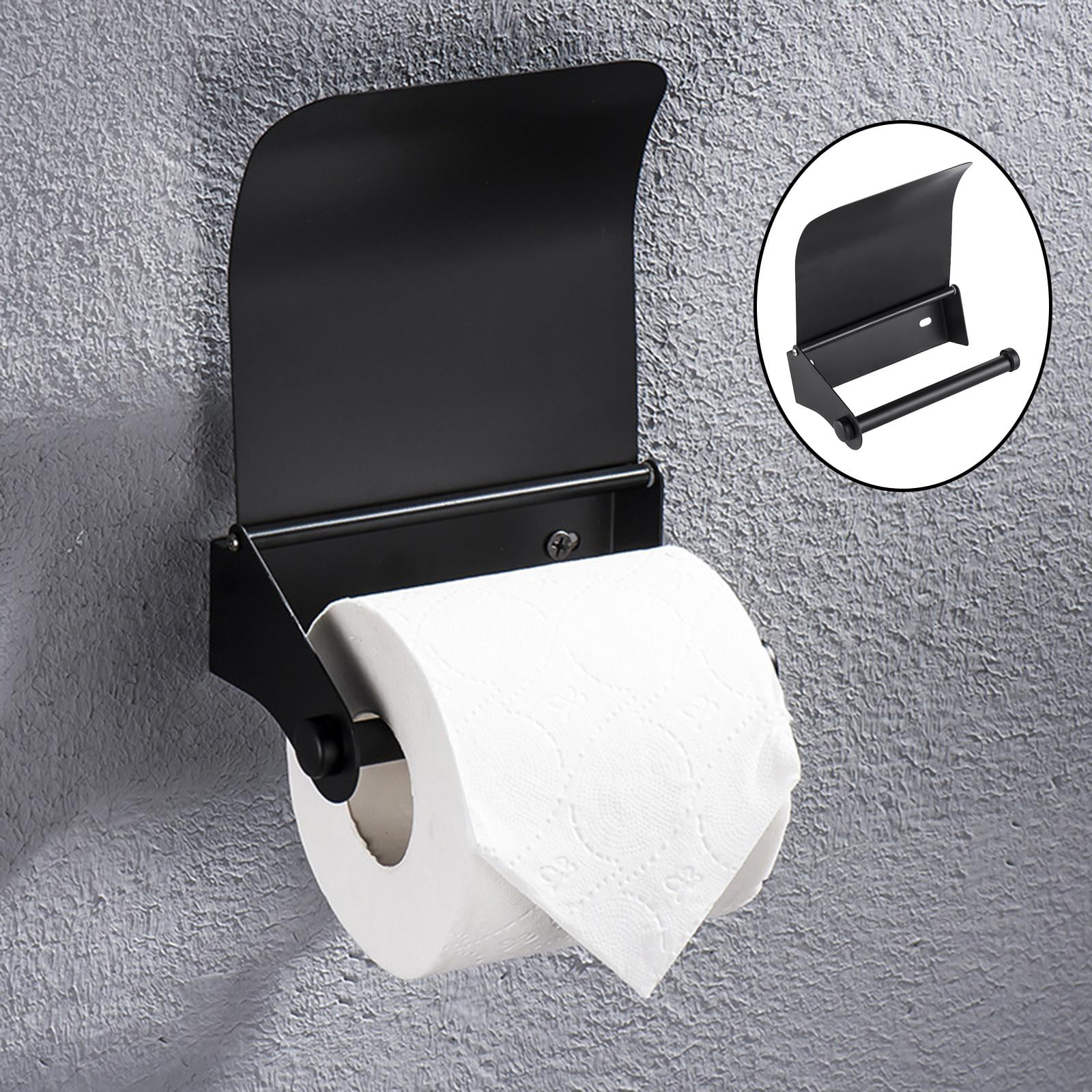 Bathroom Stainless Steel Black Toilet Roll Paper Holder Wall Mount with  Curve Cover Versatile