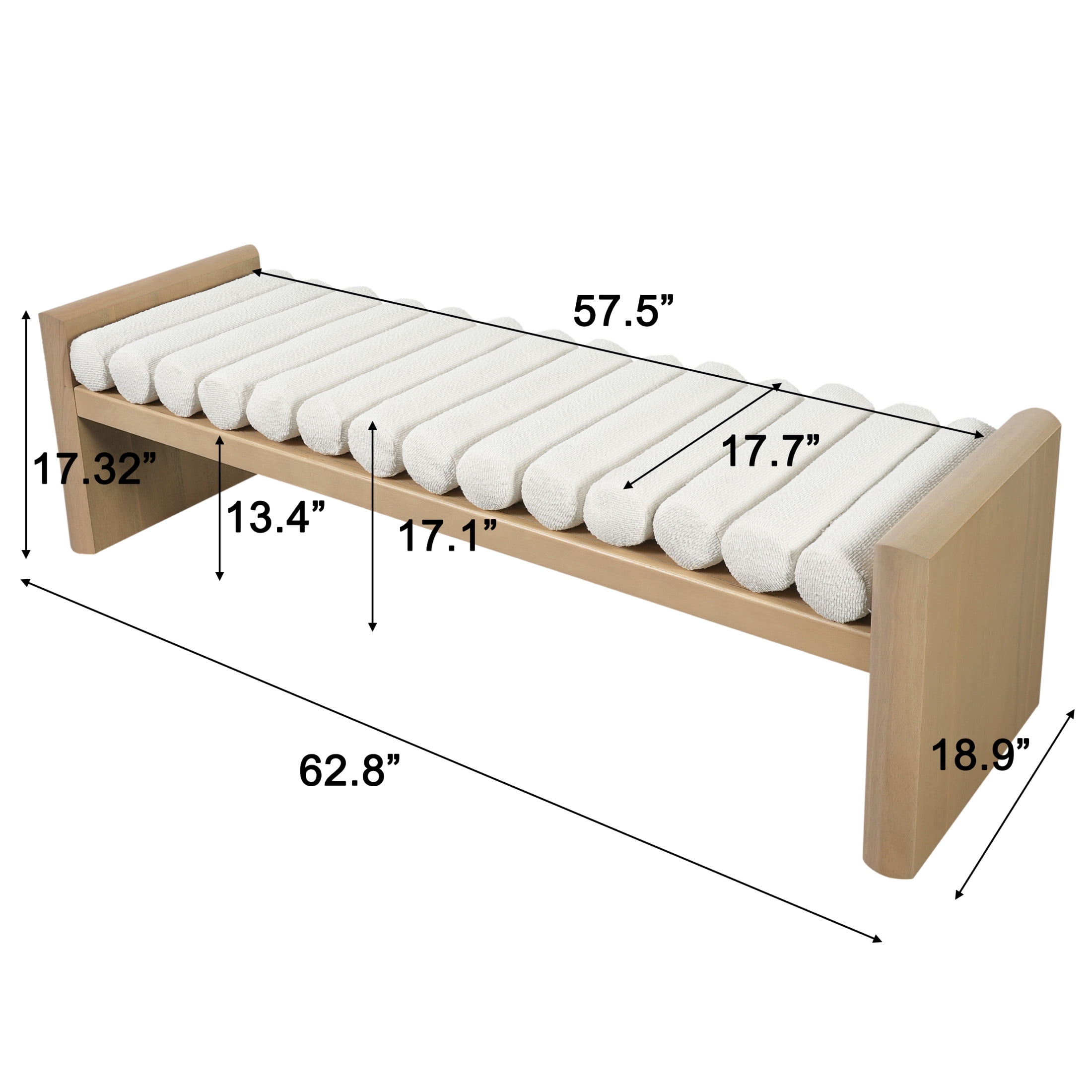 Christopher Knight Home 62.8" Modern Chenille Ottoman Bench with Rolled Cushions, Wood Frame, Natural