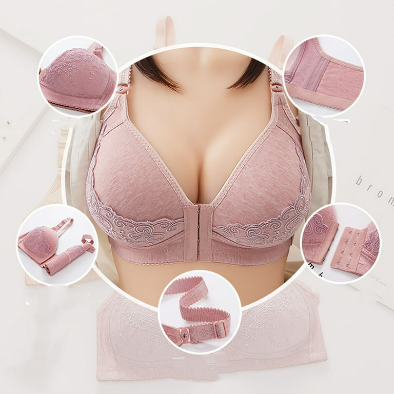 EHTMSAK Bras for Women Front Closure Size 44 Jms Bras for Women Front  Closure Satin Plus Size Padded Push Up Bras for Small Breasts Pink 4X 