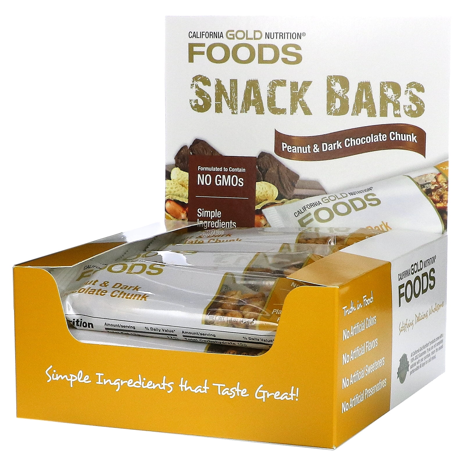 FOODS, Peanut & Dark Chocolate Chunk Bars, 12 Bars, 1.4 oz (40 g) Each, California Gold Nutrition