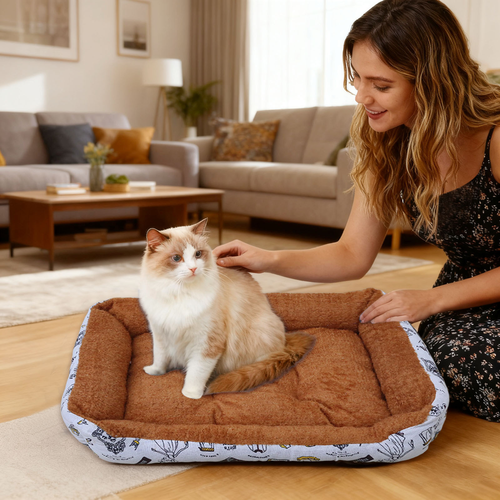 Rectangle Dog Bed Washable, Fluffy Sherpa Pet Bed with Anti- Bottom for Indoor Cats and Small Medium Dogs, Super Comfortable Anti-Anxiety Cuddler Sleeping Bed