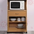 thumbnail image 3 of Hodedah Wheeled Microwave Island Cart with Drawer and Cabinet Storage, Beech, 3 of 6