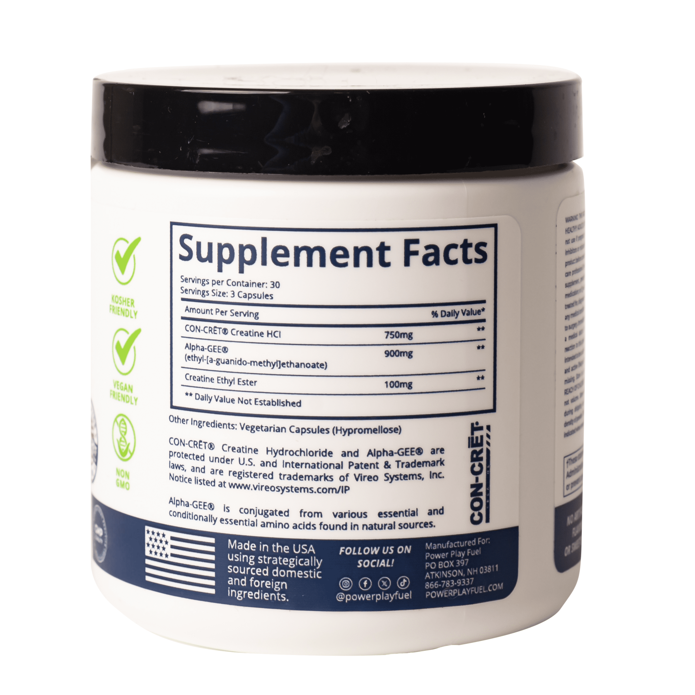 POWER PLAY FUEL CON-CRĒT® Creatine HCl Recovery Capsules, 90 Capsules
