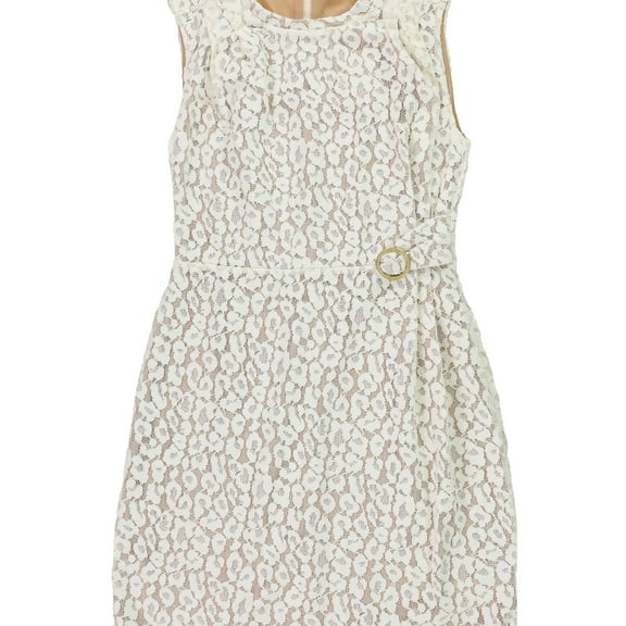 Michael Kors Womens Lace Twist Front Above-Knee Sheath Dress, Off-White, Petite, P/PS