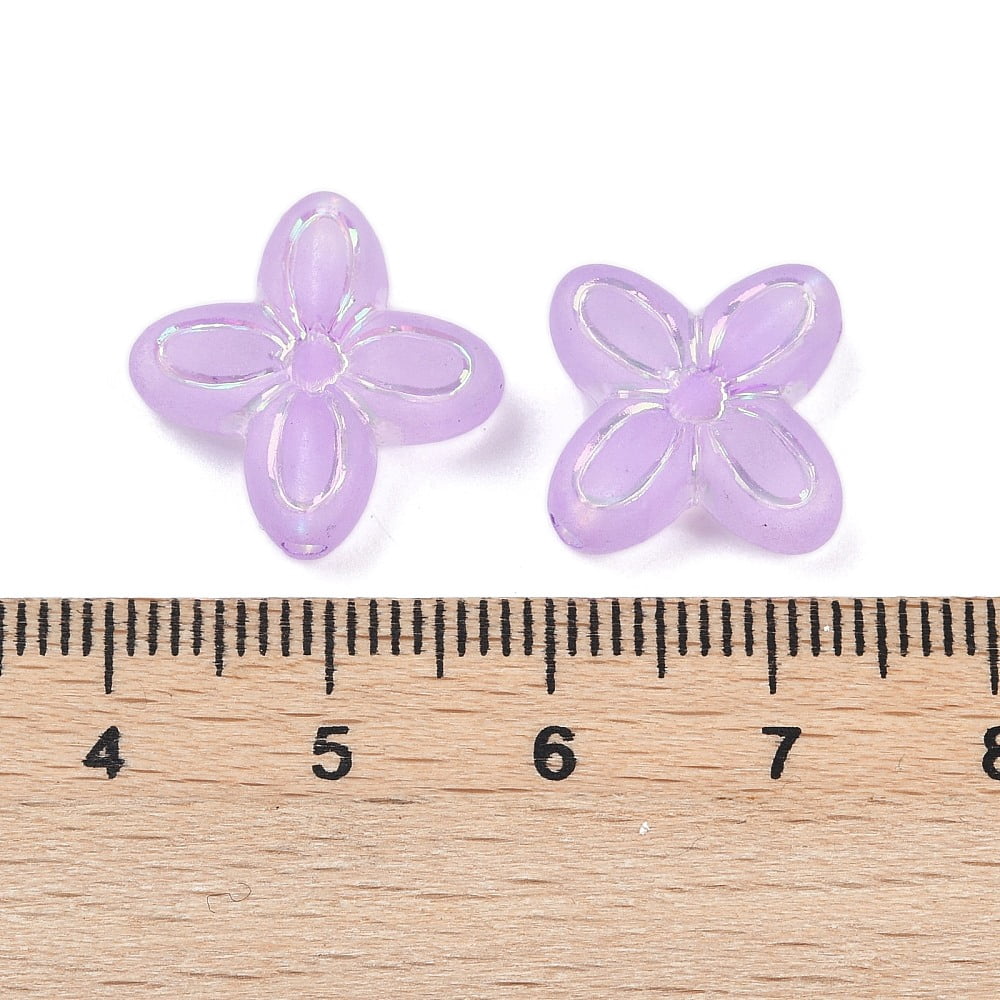 Frosted Transparent Acrylic Beads Flower Silver Metal Enlaced AB color Plated Violet 16.5x17x5.5mm Hole: 1.8mm about 833pcs/500g