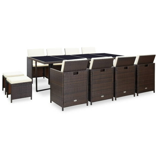 vidaXL Ensemble de Salle à Manger d'Extérieur 13 Pcs avec Coussins en Rotin Poly Brun