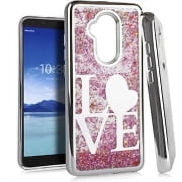 GSA Liquid Glitter Bling "LOVE" Case For Alcatel 7 Folio, 6062W - Silver/Pink