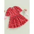 thumbnail image 3 of Valentine's Day Toddler Girls Cute Summer Skirts Short Sleeve Round Neck Ruffle Heart Print Birthday Party Dress (Red, 3-4 Years), 3 of 6