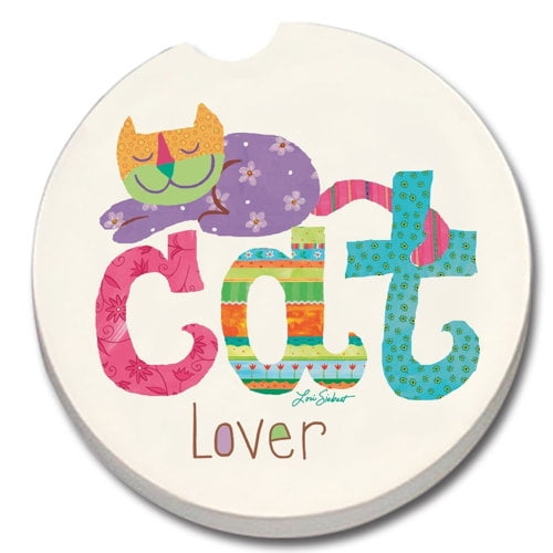 CounterArt Absorbent Stone Cat Lover Car Coaster (Set of 2)