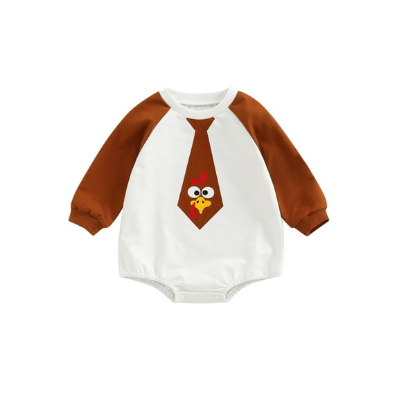 Qmyliery Baby Girl Boys Romper, Long Sleeve Round Neck Thanksgiving Day Cartoon Print Loose Short Romper,0-18 Months