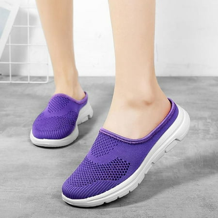 

TTQLVZJGSE Women s Simple Summer Comfortable Lightweight Flat Bottom Slope with Casual Sandals Half-trawl Surface Breathable Lazy Slippers Hollow Walking Shoes