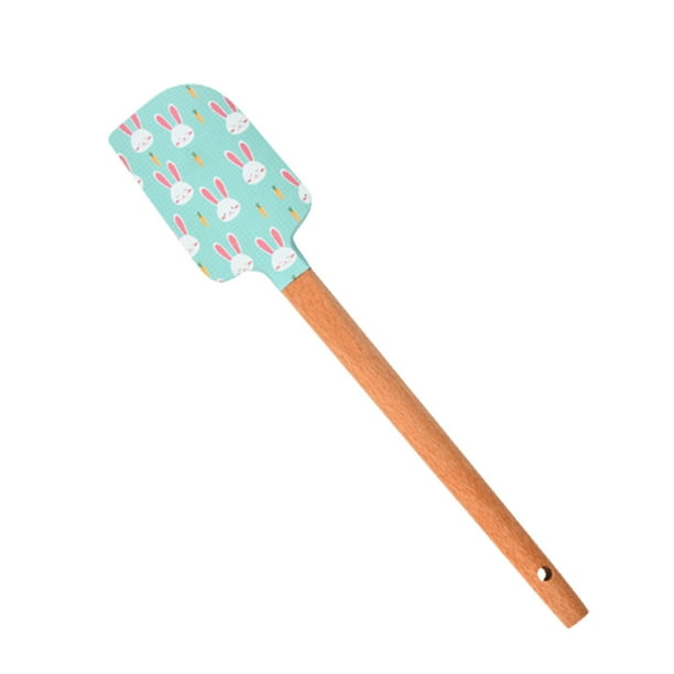Raspador de silicona - Mango redondo de madera, apto para uso alimentario, flexible, para tartas/hornear, superficie lisa, fácil de limpiar, diseño con agujero para colgar