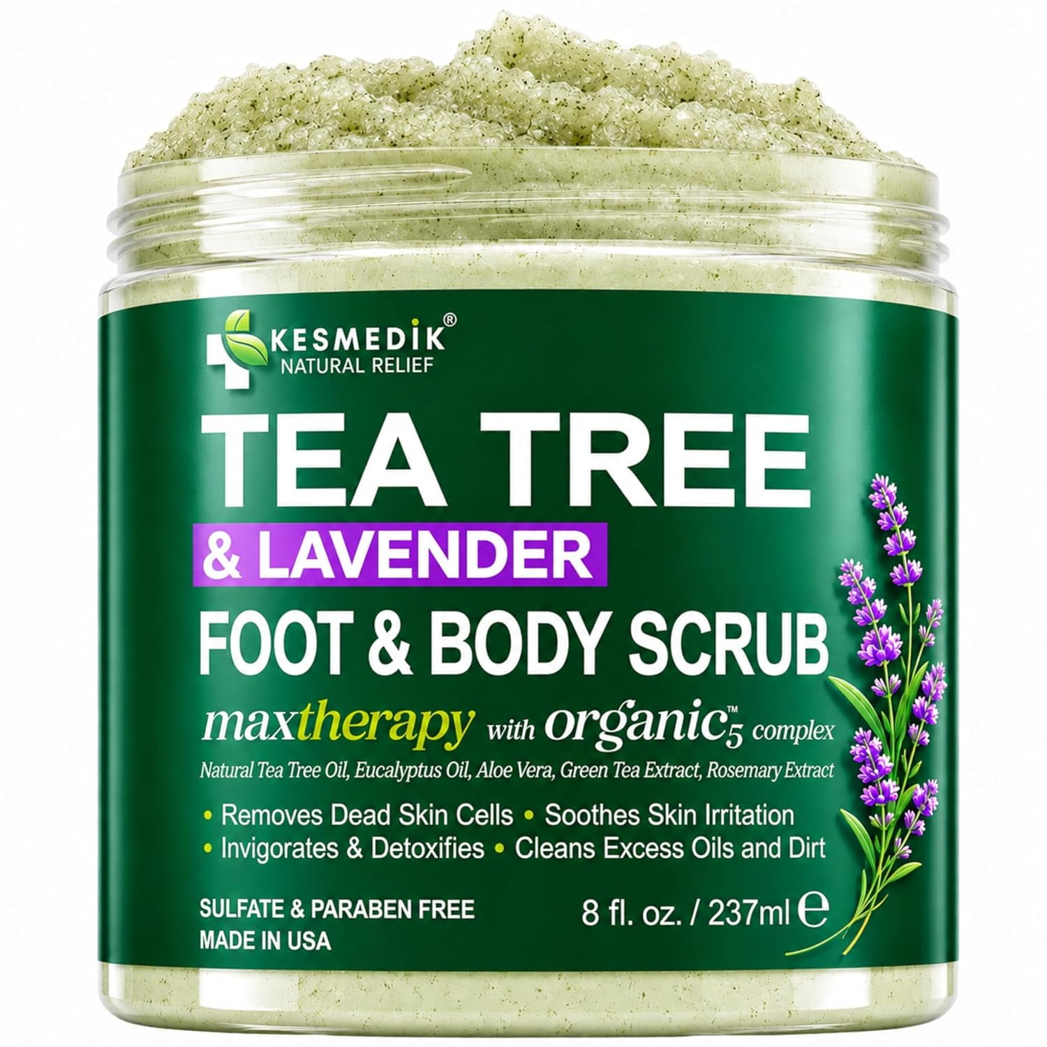 KESMEDIK Tea Tree Oil Foot & Body Scrub with Himalayan Salt & Shea Butter, Exfoliating Scrub for Feet & Skin, Odor Control, Removes Dead Skin, Rough Heels & Patches