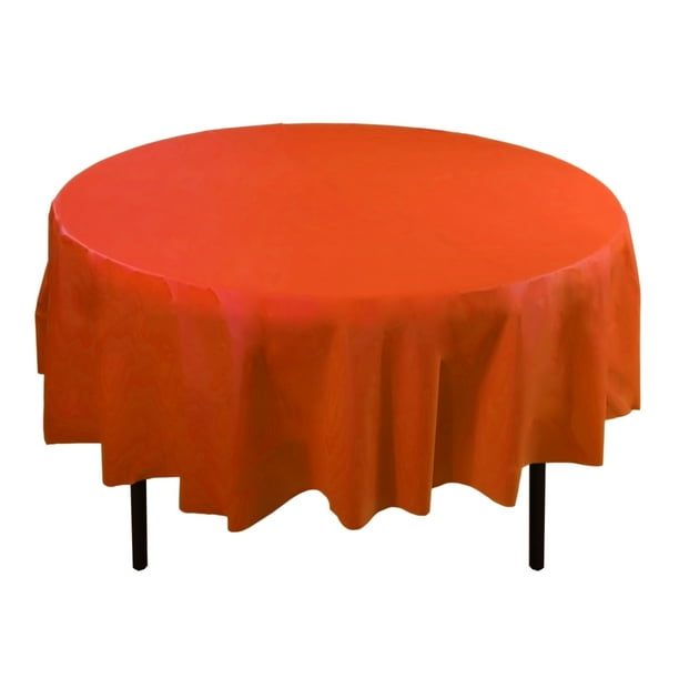 Bulk Premium Plastic Disposable 84 inch Round Tablecloth, Orange Round