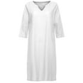 thumbnail image 2 of Women Athleisure Shirt Dress Breathable V-Neck Elbow-Length Dress Solid Pull-On Mid-Length Night Out Cotton and Linen Short Sleeve Holiday Semi Casual Women's Mini Dress Solid Color, 2 of 8
