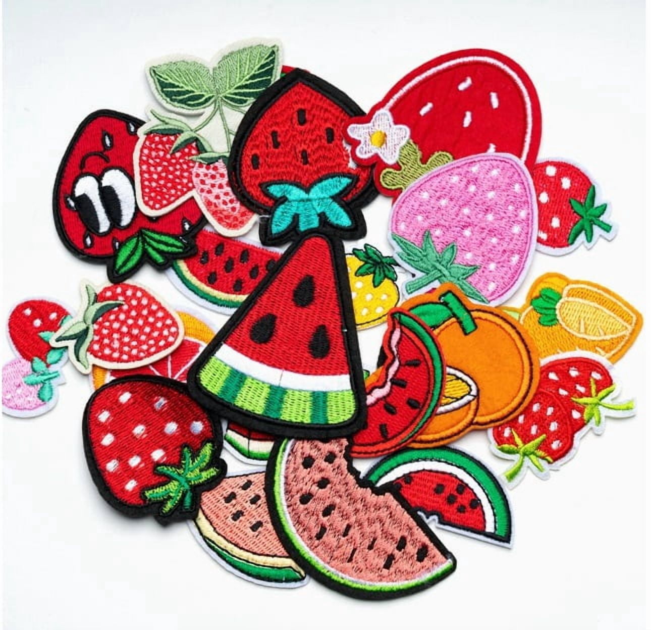 4 Packs of Cute Cartoon Fruit Embroidered Patches - Strawberry & Watermelon Cloth Stickers for Clothing, Bags, Shoes, and Hats