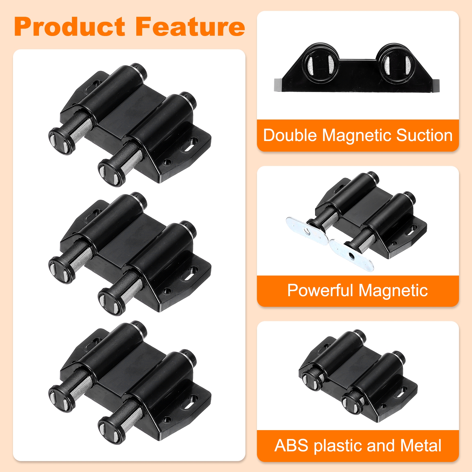 Unique Bargains Push to Open Pressure Touch Release Latches for Cabinets Black