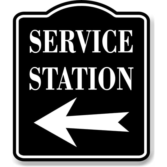 Service Station Left Arrow BLACK Aluminum Composite Sign, 15"x18"