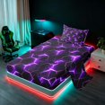 thumbnail image 2 of Manfei Futuristic Hexagon Twin Sheets, Purple Neon Honeycomb Bedding, Purple Black, Black Reversible 3-Piece1 Flat Sheet + 1 Fitted Sheet + 1 Pillowcase, 2 of 6