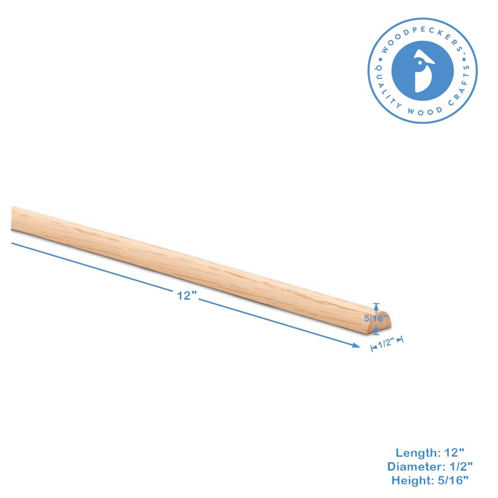 Split Oak Dowel Rods 1/2-inch x 12-inch, Pack of 50 Unfinished Fluted Molding Trim for DIY & Dowel Feature Wall, by Woodpeckers