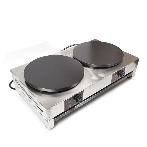 2-Burner Commercial Crepe Maker Electric Non-stick Plate Pancake Baking Machine, Healthy-Eco Non-stick Coating, Hassle-Free Clean Up for Blintzes, Eggs, Tortilla
