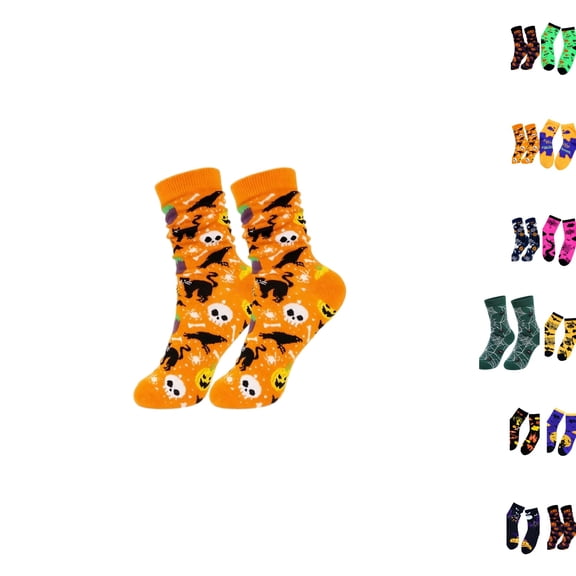 Halloween Casual Crew Socks, Stretch Comfort Holiday Novelty Socks for Costume Party Decor, Mid Calf Sock for Halloween Present & Everyday Outfits C