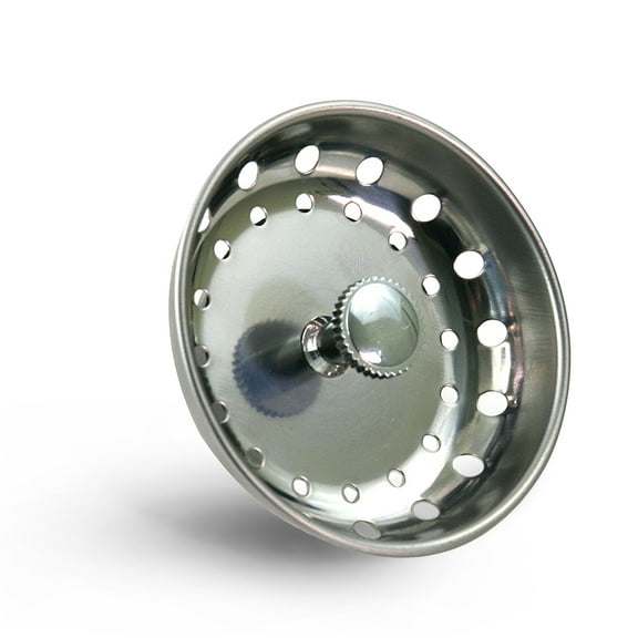 Kitchen Sink Basket Strainer Replacement for Standard Drains (3.25 Inch) Chrome Plated Stainless Steel Body With Rubber Stopper