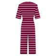 thumbnail image 4 of Edvintorg Striped Jumpsuits for Women Casual Short Sleeve V Neck Back Zipper Wide Leg Jumpsuit with Pocket Summer Beach Vacation Clothes for Women, 4 of 5
