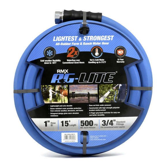 BluBird BSALONE15 AG-LITE 1" x 15' Hot/Cold Water Polyester Braided Rubber Hose