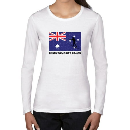 Cross Country Skiing Skating Australia Olympic - Cross Country Skiing - AUS Flag - Silhouette Women's Long Sleeve T-Shirt ()