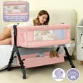 thumbnail image 5 of kmaier Baby Bassinet Sleeper, Adjustable Bedside Sleeper, Breathable Mesh with Wheels for 0-18 Months-Pink, 5 of 7