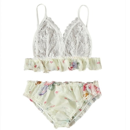 

Lovehome Women Lingerie Lace Floral Bra Thong Lingerie Underwear Pajamas Outfit