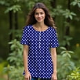 thumbnail image 4 of Holzkary Women's Short Sleeve Flowy Henley Shirt V Neck Tunic Tops Polka Dot Button Down T Shirts Women's Casual Pleated Round Neck Button Open Short Sleeve Loose T Shirt Shirt Top Blue Xl, 4 of 7